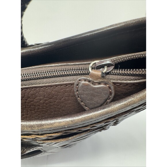 Brighton Brown Pebbled Leather Shoulder Bag w/2 Braided Handles Heart Closure - Picture 9 of 13